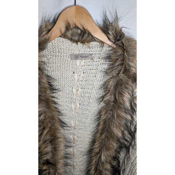 Kaleidoscope Accessories Womens Open Front Cardigan Sz M/L Beige Faux Fur Trim - Picture 2 of 6